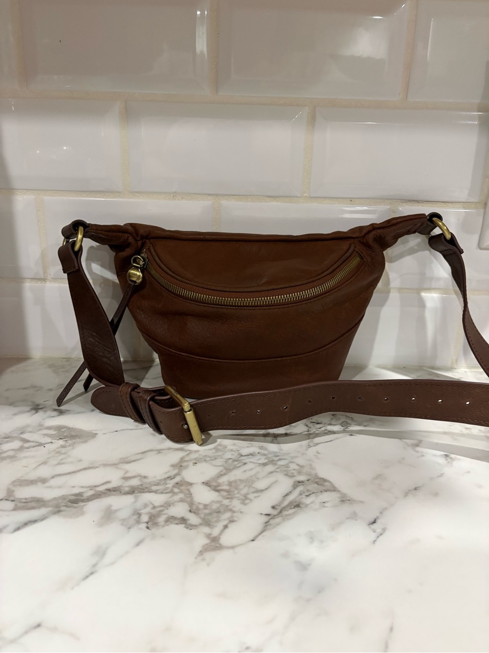 HOBO leather belt bag/crossbody in rich brown pebbled leather